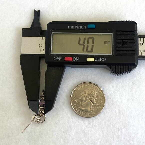 Sterling Silver 925 Oval Purple CZ & Marcasite Rope Accent Dangle Drop Earrings - Picture 13 of 16